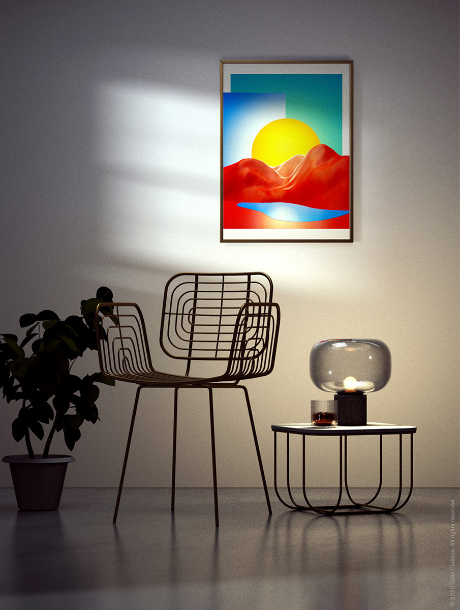 Célie Cadieux Les Montagnes rouges print decoration in a living room