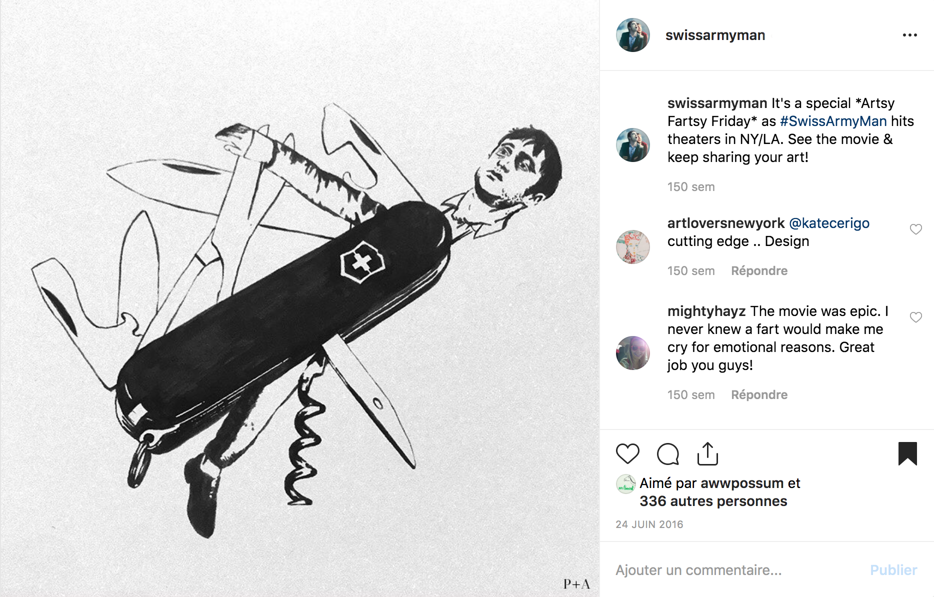 Célie Cadieux Swiss Army Man illustration official instagram post