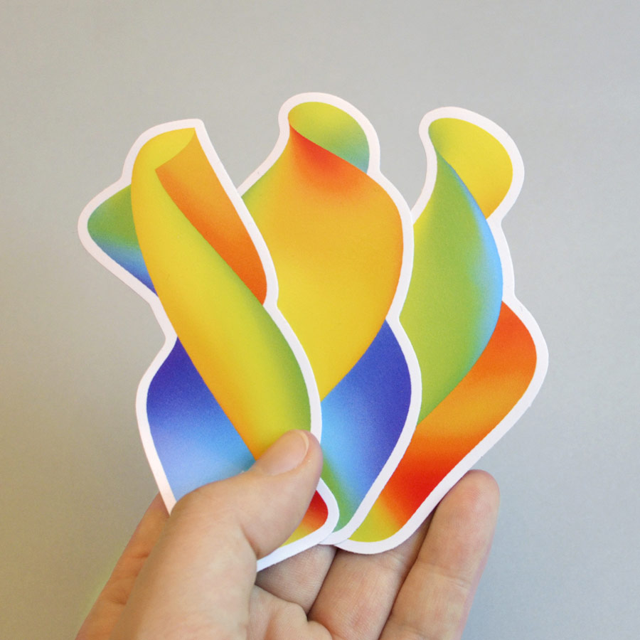 Rainbow Twists, three vinyl stickers created by Célie Cadieux